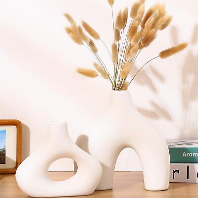 #ad Donut Vase White Vases for Flowers Ceramic Vase Set of 2 Modern Vase for Home $19.84