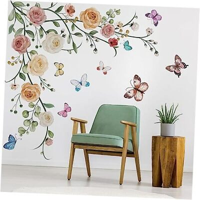 #ad Hanging Flower Vine Wall Art Stickers Peony Peony Vines With Butterflies $23.62