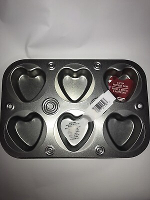 #ad Valentines Day Heart shaped Muffin Cupcake Pan 6 Cavity Heart Shaped Metal $5.99