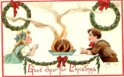 #ad #ad 1907 Embossed Good Cheer for Christmas Postcard Couple HBG Lamp;E Germany A196 $5.75