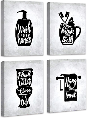 #ad #ad Bathroom Wall Decor Canvas Wall Art with Wooden Frames Funny Toilet Signs Qu $39.14