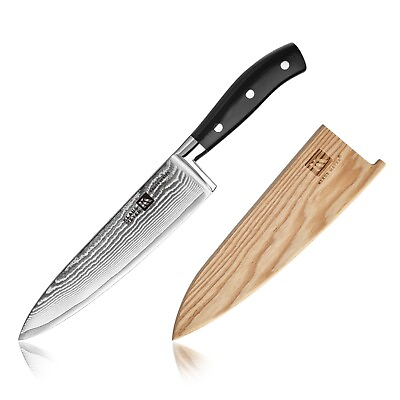 #ad Klaus Meyer Argos Damascus Steel 8 inch Chef#x27;s Knife with Wood Sheath $57.99