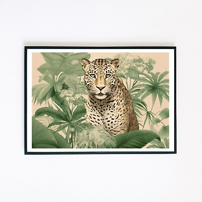 #ad Jaguar Big Cat Botanical Jungle Illustration 7x5 Home Decor Wall Art Print GBP 3.95