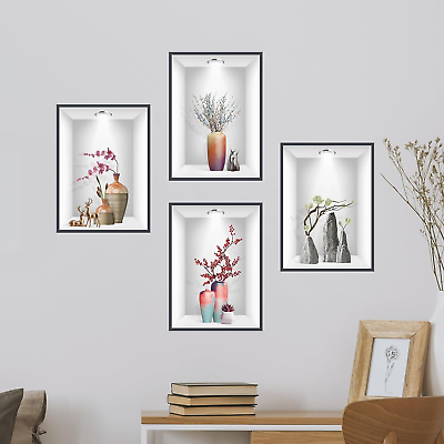 #ad 3D Vase Flower Wall Stickers Self Adhesive Wall Art Decor Set of 4 Morden Vi... $16.99