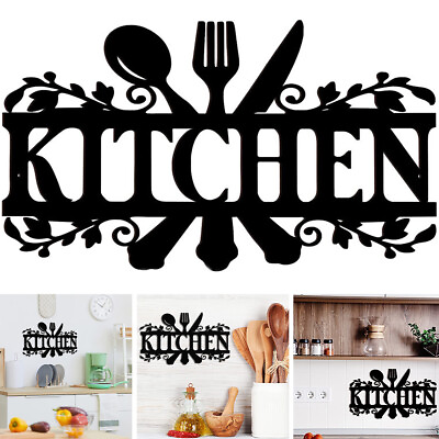 #ad Metal Kitchen Sign Wall Decor 35x22CM Rustic Style Kitchen Wall Sign Black ♪ $20.89