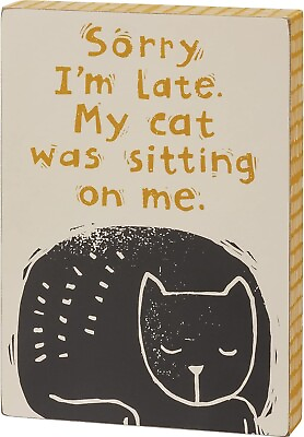 #ad #ad Primitives by Kathy Cat Sitting On Me Theme Block Sign Kitty Humor Rustic Decor $12.95