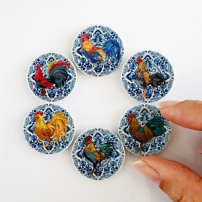 #ad #ad Dollhouse Miniatures Ceramic Dishes Plates Rooster Wall Kitchen Decor Set 6 Pcs $17.59