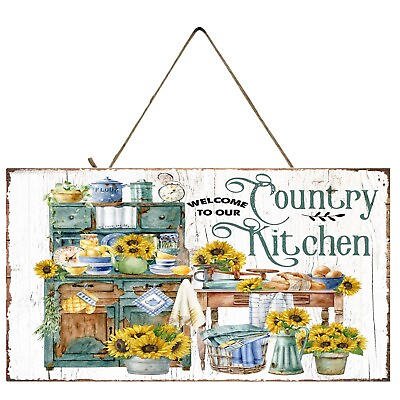 #ad Welcome to Our Country Kitchen Handmade Sign Farmhouse Decor Door Hanger Sign $16.48