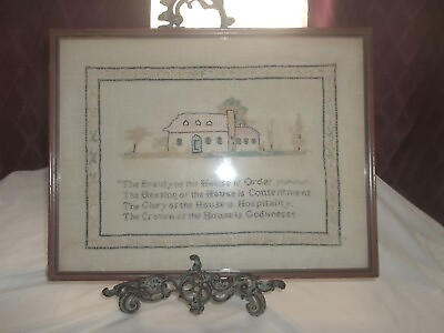 #ad VINTAGE HOUSE TREES NEEDLEWORK SAMPLE THE BEAUTY OF THE HOUSE POEM $59.99