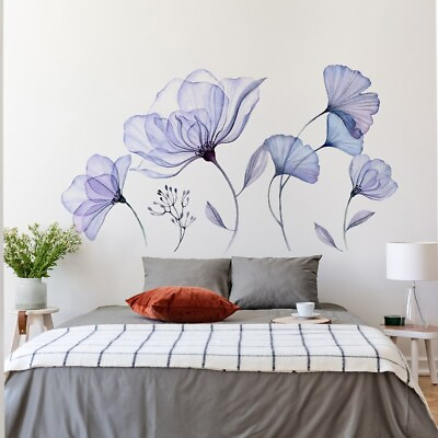 #ad Floral Wall Vinyl Sticker 3D Blue Flowers Peel Stick Living Room Decor Blossom $137.70