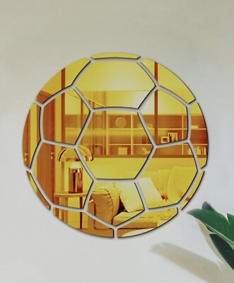 #ad NEW 6” Gold 3D Soccer Ball Football Mirror Wall Door Cabinet Acrylic Stickers $16.99