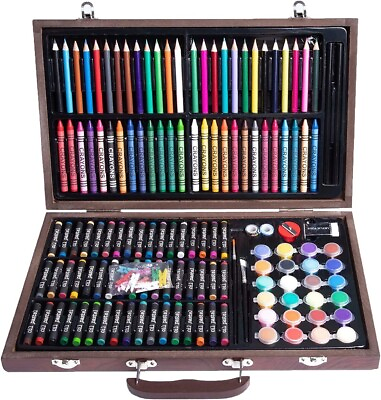 #ad 145 Piece Art Drawing Set Artist Sketch Kit Paint Pencil Pastel Wood Case Box $35.08