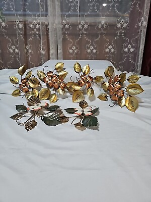 #ad Vtg Floral Brass Copper Wall Decor Metal Art Dogwood Flowers Leaves MCM 6 Pieces $45.00