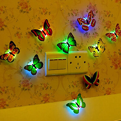 #ad 1Pc 3D Butterfly LED Wall Stickers Glowing Bedroom DIY Home Decor Night light $8.03