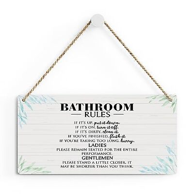 #ad Rustic Bathroom Wood Decor Sign Bathroom Rules Printed Wood Sign Wall Art Han... $13.36
