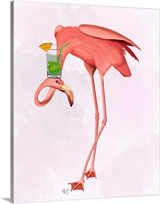 #ad Flamingo and Cocktail 1 Canvas Wall Art Print Flamingo Home Decor $309.99