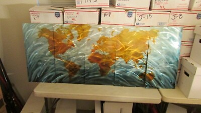 #ad Brushed Metal Art Continents World Map Wall Decor Home Wall Design $91.46