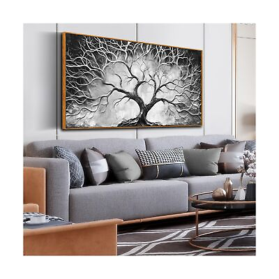 #ad Tree of Life Wall Art Living Room Black and White Abstract Wall Art Large... $143.68