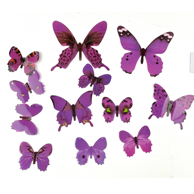 #ad NEW 12PC Butterflies Wall Stickers Decoration With Adhesive 3D Home Decor Purple $14.99