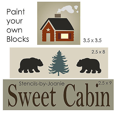 Joanie Stencil Sweet Cabin Bear Pine Tree Country Lodge Mountain Rustic DIY Sign $13.95