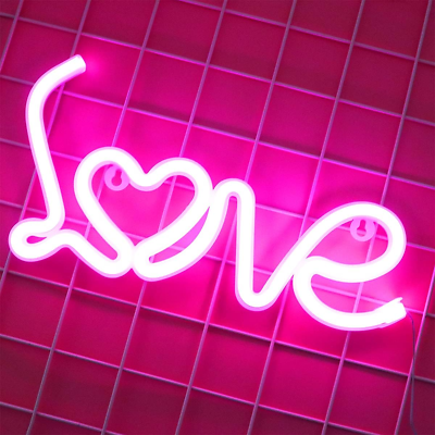 #ad LED Heart Love Letter Neon Signs Lights Pink Led Wall Room Decor Battery or USB $14.99