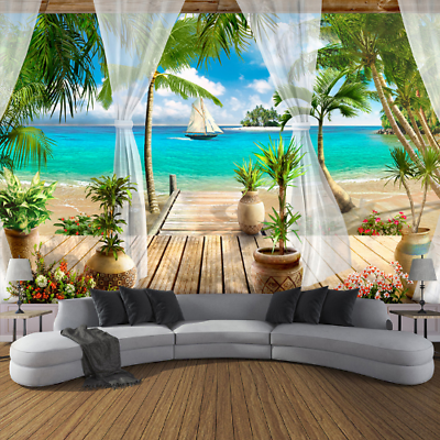 #ad 3D Photo Wallpaper Balcony Sandy Beach Sea View Living Room Bedroom Home Decor $23.78