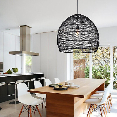 #ad Rattan Black Pendant Light Fixtures Over Kitchen Lighting Ceiling Hanging Lamp $86.99