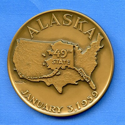 #ad 1959 Alaska State Seal 49th State Vintage Bronze 2 1 2quot; Medallic Art Co MACO $64.95
