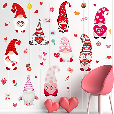 #ad 9 Sheets Valentines Day Decor Gnome Wall Stickers Valentines Wall Decals Heart G $12.85