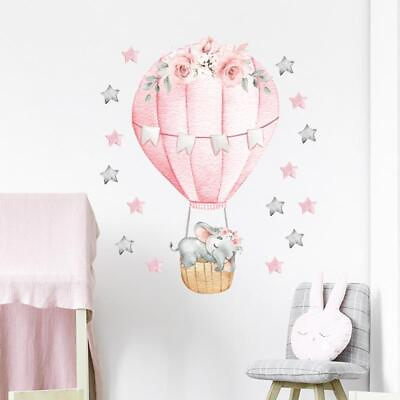 #ad Cartoon Pink Baby Elephant Wall Stickers Decals Baby Nursery Girl Room Decor $13.99