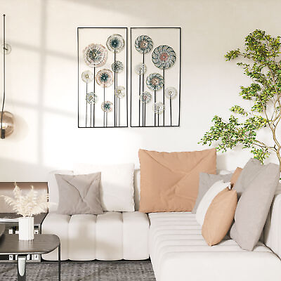 #ad 3D Metal Wall Art Set of 2 Modern Flower Hanging Wall Sculpture Home Decor $37.99