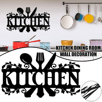 #ad Metal Kitchen Sign Wall Decor Rustic Style Farmhouse Wall Sign Home Black🎐 $22.39