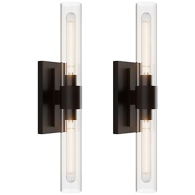 #ad Modern Black sconces Wall Decor Set of 2 Bathroom Light with Clear Glass Sha... $403.33