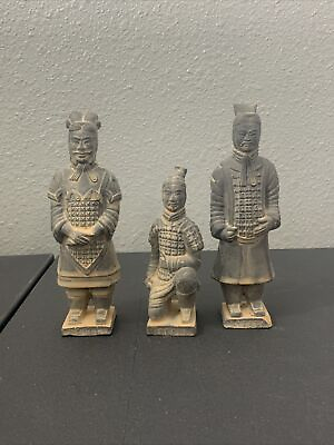 #ad Vintage Statues Figurines Asian Chinese Pottery Gray Stone Look Vintage 5quot; amp; 6” $33.99