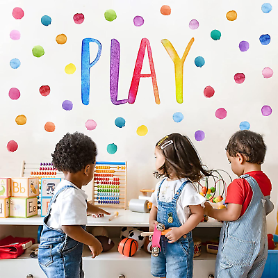 #ad Kids Playroom Polka Dots Wall Decals Stickers Watercolor Play Sign Peel and Sti $16.32
