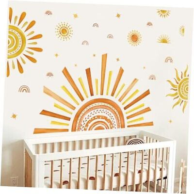 #ad #ad Boho Sun Wall Decals Half Sun Watercolor Rainbow Wall Stickers Baby Nursery $22.58