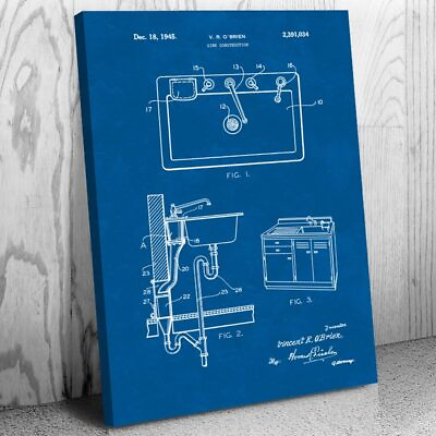 #ad Kitchen Sink Patent Canvas Print Plumbing Decor Contractor Gifts Industrial Art $109.95
