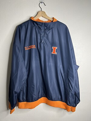 #ad Vintage Illinois Fighting Illini Pullover Windbreaker Jacket Men’s Size XL Blue $16.99