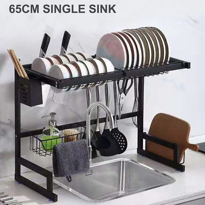 Over Sink Dish Drying Rack Stainless Steel Kitchen Cutlery Dish Drainer Holder $36.99