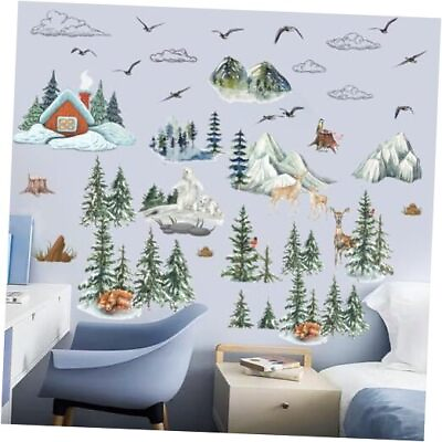 #ad #ad Mountain Wall Decals Tree Wall Stickers Peel and Stick Forest Tree Woodland $8.25