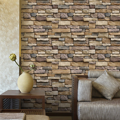 #ad 3D Wall Stickers Self adhesive PVC Brick Stone Rustic Home Decor DIY 45X100cm $3.99