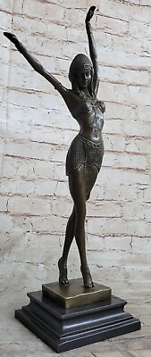 #ad Bronze Modern Vintage Art Deco Sculpture DH Chiparus Female Dancer Metal Statue $149.50