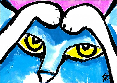 #ad Print Cat Painting ACEO Kitten Face Contemporary Folk Pop Art By Samantha McLean $6.99