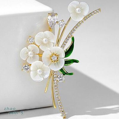 #ad Vintage Flower Pearl Brooch Pin Crystal Rhinestone Jewelry Wedding Party Gifts $9.49