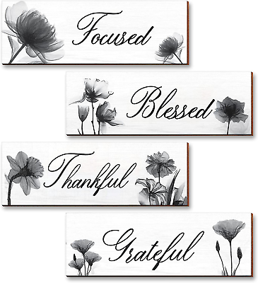 #ad Black Wall Decor for Living Room 4 Pieces Focused Grateful Blessed Thankful Wo $16.99