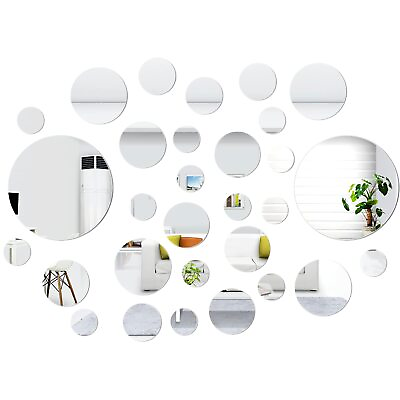 #ad 30 Pcs Circle Mirror Wall Decor Stickers Acrylic Round Mirror Decals Removab... $24.43