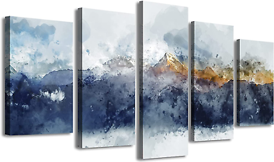 #ad #ad Abstract Wall Art for Living Room Large Navy Blue Wall Decor 5 Piece Mountain La $83.67