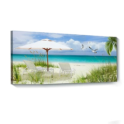 #ad Beach Canvas Wall Art Painting Blue Ocean Beach Seagull Landscape Canvas Artw... $79.29