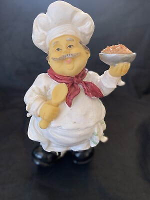#ad Italian Chef Figurine wStriped Pants Holding Plate of Pasta w Meat Sauce amp; Spoon $11.90