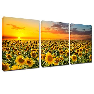 #ad Sunflowers Painting Wall Art Canvas Sunshine 3 Panles Framed Pictures Florals $29.89